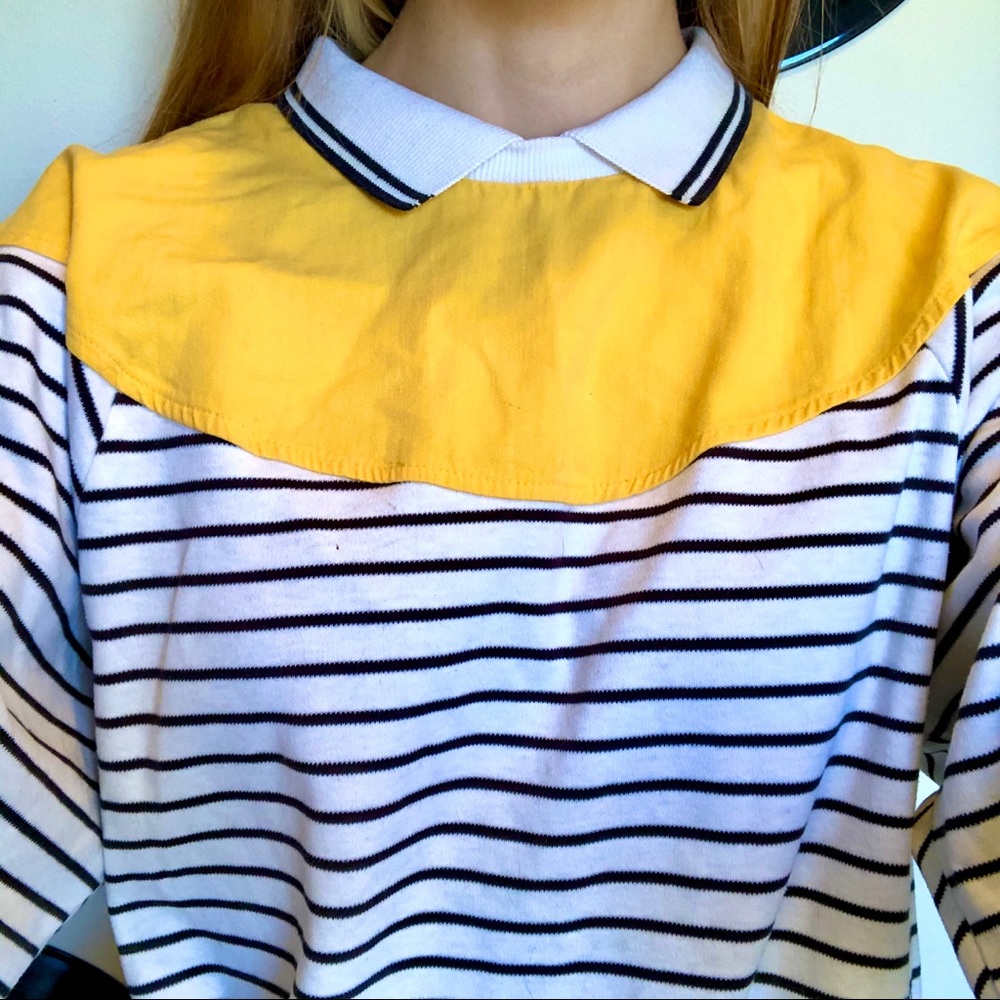 vintage yellow colorblock stripe collared sweater